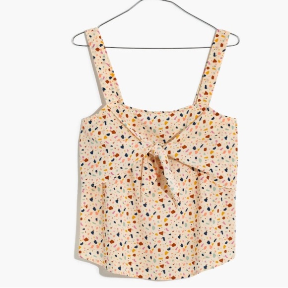 Madewell tank top blouse speckled size 14 cotton twist tie front detail v neck - Picture 1 of 6